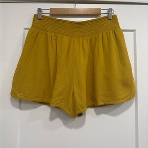 Prana Golden Yellow High-Rise Smocked Waist Shorts